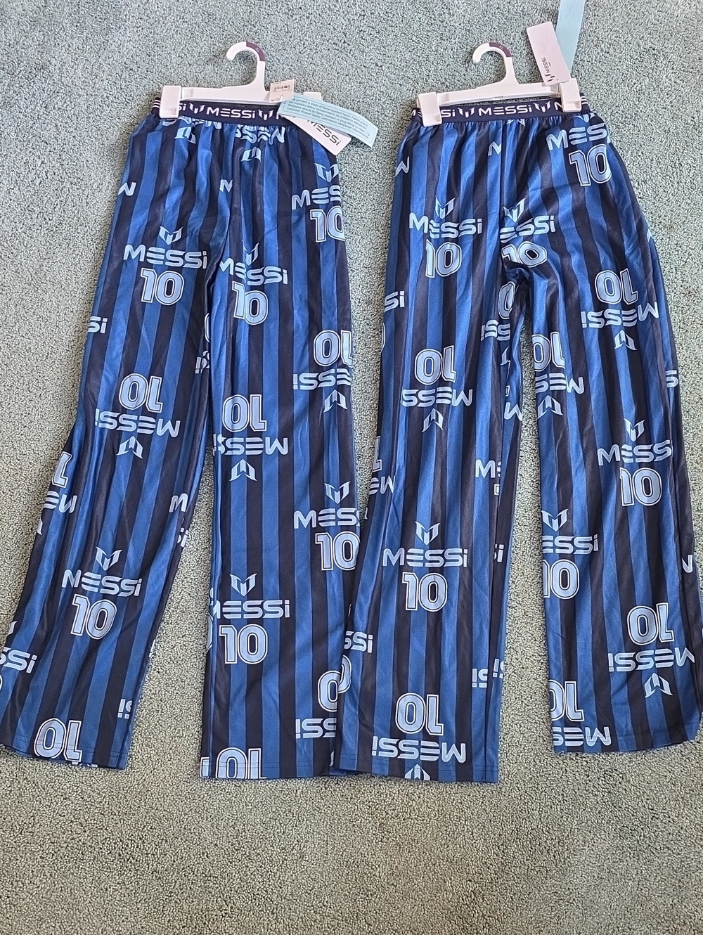 Messi Boys XL(16/18) Sleep Pants, NWT, Blue & Black Striped, 2 Pants.